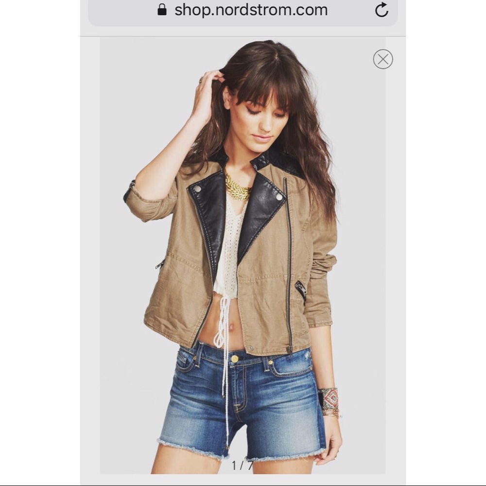 Free People Linen and Vegan Leather Moto Jacket